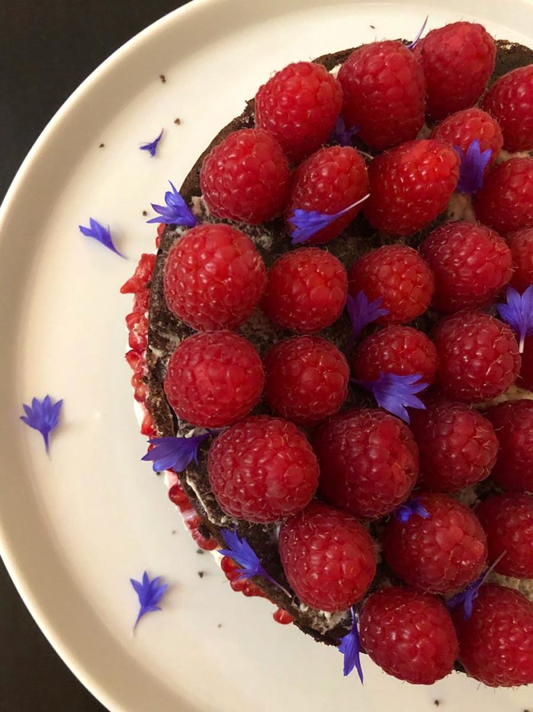 Gluten free chocolate cake with Raspberry and cream filling.